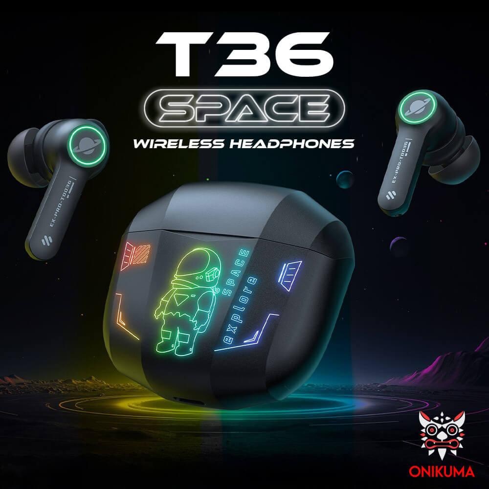 หูฟังเกมมิ่งไร้สาย Onikuma T36 มาพร้อมแสงไฟ RGB - อวกาศ